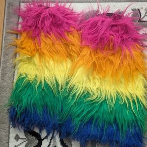 Rainbow fluffy rave leg warmers